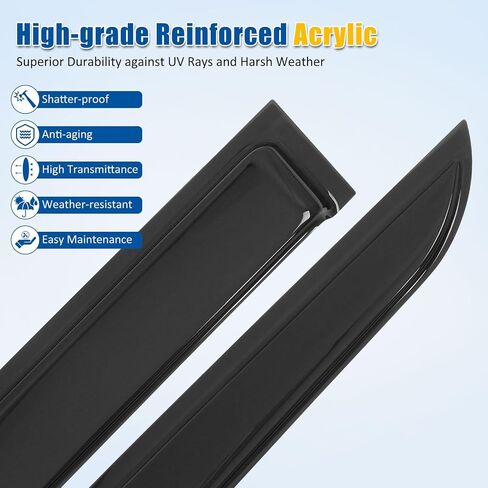 FREEMOTOR802® Tape-on Side Window Visors Wind Deflectors Rain Sun Guards Vent Visors, Compatible with 2022-2025 Rivian R1T, Smoke/Tinted Acrylic 4PCS in Saudi Arabia