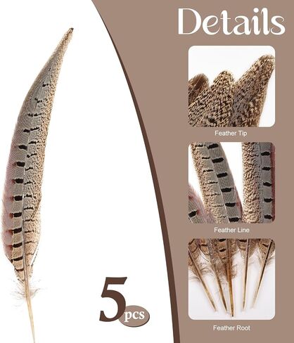 FeelfunFeather 5pcs Pheasant Feather 16-18inch 40-45cm Natural Male Ringneck Tails Feathers for DIY Crafts Home Wedding Party Carnival Decoration in Saudi Arabia
