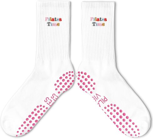 Cute Pilates Socks, Pink Crew Grippy Socks for Studio Reformer Workout Style in Kuwait