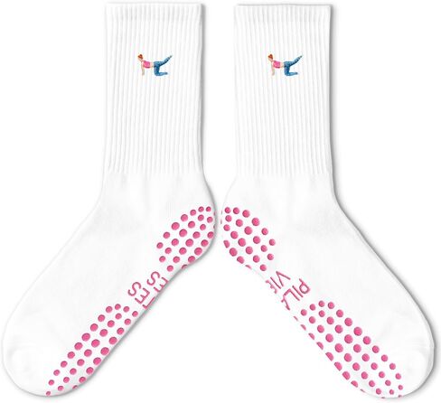 Cute Pilates Socks, Pink Crew Grippy Socks for Studio Reformer Workout Style in Kuwait
