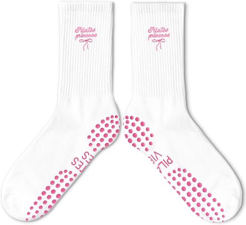 Cute Pilates Socks, Pink Crew Grippy Socks for Studio Reformer Workout Style in Kuwait