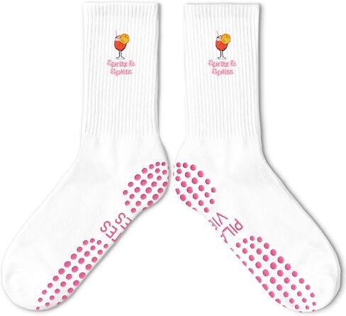 Cute Pilates Socks, Pink Crew Grippy Socks for Studio Reformer Workout Style in Kuwait