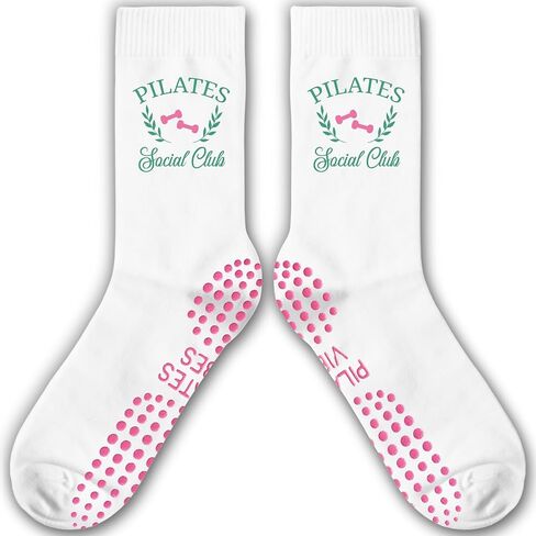 Cute Pilates Socks, Pink Crew Grippy Socks for Studio Reformer Workout Style in Kuwait