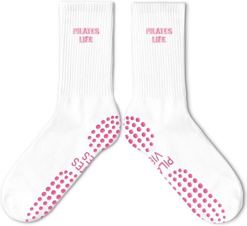 Cute Pilates Socks, Pink Crew Grippy Socks for Studio Reformer Workout Style in Kuwait