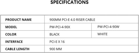 Lian Li Premium PCI-E 16x 4.0 Black Extender Riser Cable 900 مم ، اللون الأبيض -PW-PCIV-4-90X in Saudi Arabia