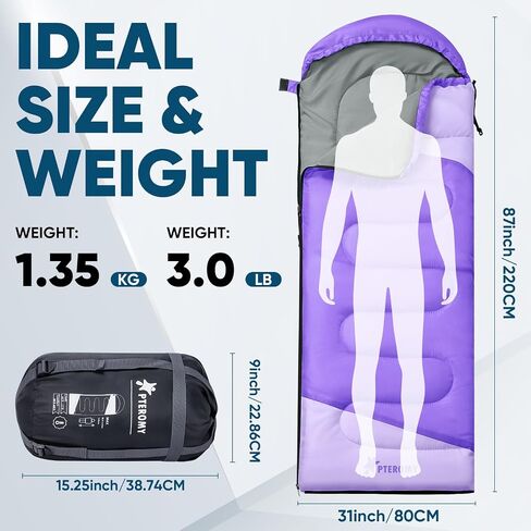 PTEROMY Sleeping Bags for Adults, Lightweight and Machine Washable, Water Resistant Backpacking Camping Sleeping Bag for Warm Cold Weather, Camping Essentials for Hiking Travel in Saudi Arabia