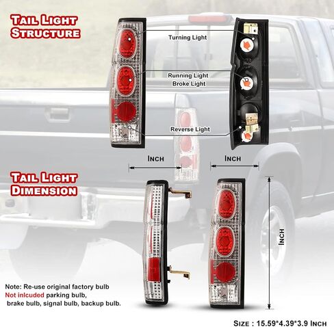 مصابيح خلفية Nixon للطرق الوعرة لسيارة Nissan Hardbody D21 SE XE 1986-1994 / Pickup SE XE 1995-1997 مصابيح خلفية للمصابيح الخلفية للسيارة استبدال مجموعة المصابيح الخلفية زوج واحد (غطاء أسود غير لامع/عدسة شفافة) in Kuwait