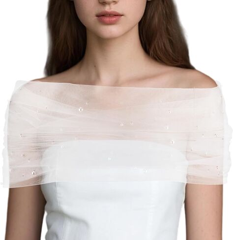 Pearl Tulle Bridal Shawl, Elegant White Sheer Capes Detachable Shoulderless Arms Wraps Fashion Wedding Accessories for Women Dress Topper Party Prom in Saudi Arabia