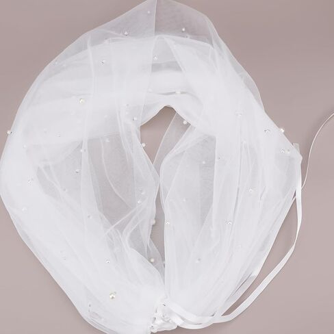 Pearl Tulle Bridal Shawl, Elegant White Sheer Capes Detachable Shoulderless Arms Wraps Fashion Wedding Accessories for Women Dress Topper Party Prom in Saudi Arabia