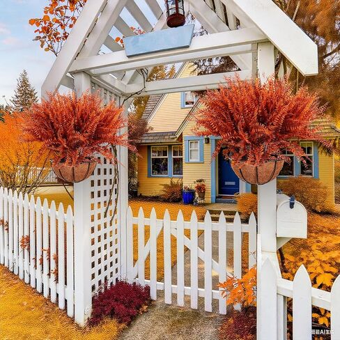 Giegxin 4 Pack Artificial Fall Flowers Outdoor Fake Fall Plants 4 Hanging Basket Planters with 30 Pcs Fern Faux UV Resistant Plastic Plants for Autumn Thanksgiving Decorations(Orange) in Saudi Arabia