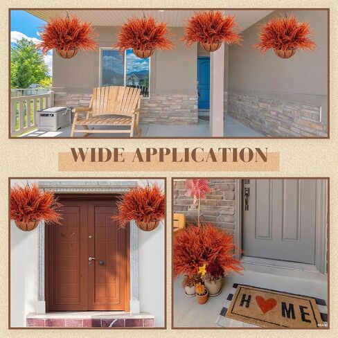 Giegxin 4 Pack Artificial Fall Flowers Outdoor Fake Fall Plants 4 Hanging Basket Planters with 30 Pcs Fern Faux UV Resistant Plastic Plants for Autumn Thanksgiving Decorations(Orange) in Saudi Arabia