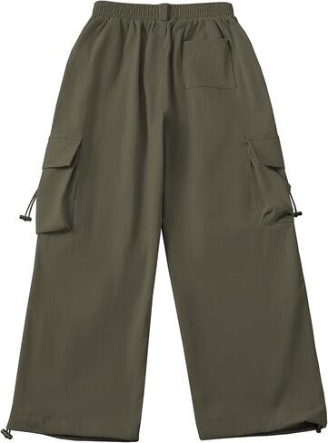 Girls Cargo Pants Elastic Waist Drawstring Hiking Dance Wide Leg with Pockets in Kuwait