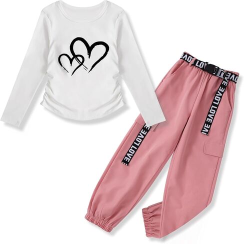 Zupora Girls 2 Piece Outfits Kids Clothes Ruched Top Long Sleeve T Shirt Camo Pants Set Girls' Clothing Sets 6-14 in Saudi Arabia