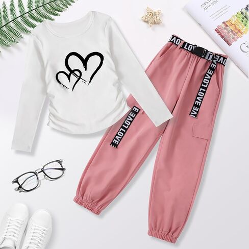 Zupora Girls 2 Piece Outfits Kids Clothes Ruched Top Long Sleeve T Shirt Camo Pants Set Girls' Clothing Sets 6-14 in Saudi Arabia