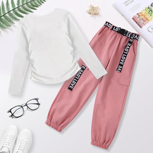 Zupora Girls 2 Piece Outfits Kids Clothes Ruched Top Long Sleeve T Shirt Camo Pants Set Girls' Clothing Sets 6-14 in Saudi Arabia