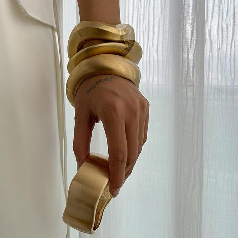 Chunky Gold Tone Cuff Bracelets for Women – 4Pcs Vintage Geometric Bangle Set, Matte Gold Tone Wide Punk Hinged Bracelets, Sculptural Statement Jewelry for Women in Saudi Arabia