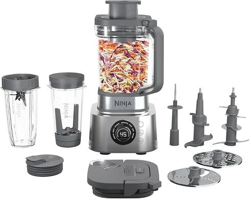 Ninja Blender, Compact Kitchen System, 1200W, 3 Functions for Smoothies, Dough & Frozen Drinks with Auto-IQ, 72-oz.* Blender Pitcher, 40-oz. Processor Bowl & 18-oz. Single-Serve Cup, Grey, AMZ493BRN in Saudi Arabia