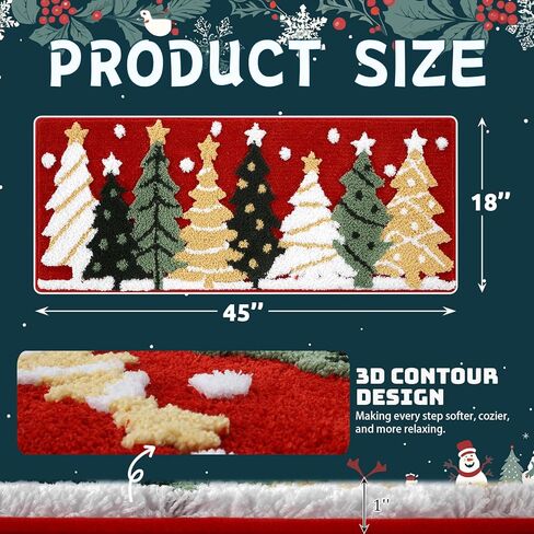سجاد الحمام شجرة عيد الميلاد 16x24 بوصة، الشتاء لينة وماصة معنقدة عيد الميلاد ندفة الثلج حمام حصيرة غير زلة قابلة للغسل، عيد الميلاد ديكور الحمام البساط الأحمر عطلة الزينة in Kuwait