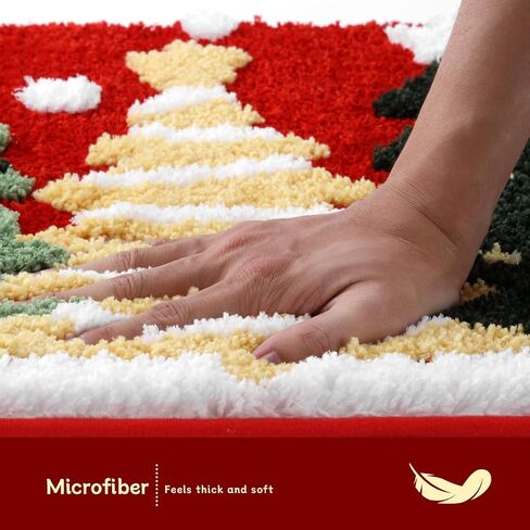 سجاد الحمام شجرة عيد الميلاد 16x24 بوصة، الشتاء لينة وماصة معنقدة عيد الميلاد ندفة الثلج حمام حصيرة غير زلة قابلة للغسل، عيد الميلاد ديكور الحمام البساط الأحمر عطلة الزينة in Kuwait