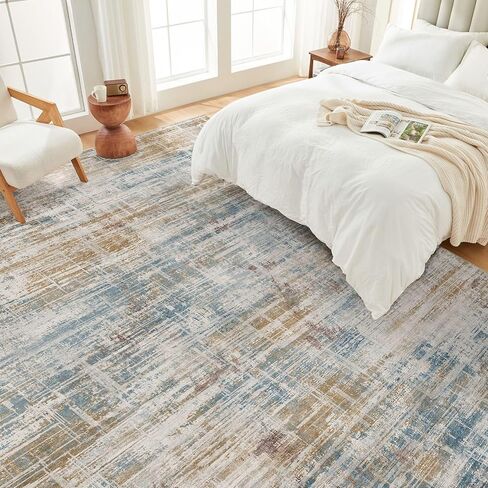 Area Rug for Living Room: 5x7 Washable Neutral Abstract Modern Soft Rugs Non Slip Indoor Floor Stain Resistant Carpet for Bedroom Dining Room Office Nursery - Blue Brown in Saudi Arabia