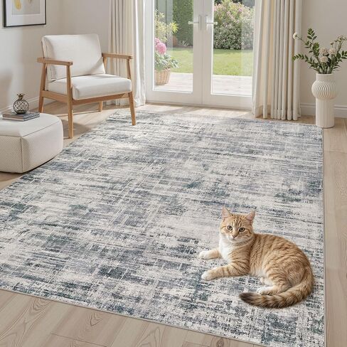 Area Rug for Living Room: 5x7 Washable Neutral Abstract Modern Soft Rugs Non Slip Indoor Floor Stain Resistant Carpet for Bedroom Dining Room Office Nursery - Blue Brown in Saudi Arabia