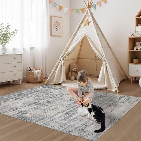 Area Rug for Living Room: 5x7 Washable Neutral Abstract Modern Soft Rugs Non Slip Indoor Floor Stain Resistant Carpet for Bedroom Dining Room Office Nursery - Blue Brown in Saudi Arabia
