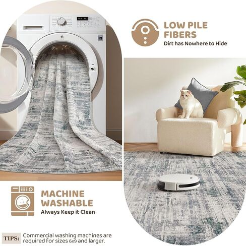 Area Rug for Living Room: 5x7 Washable Neutral Abstract Modern Soft Rugs Non Slip Indoor Floor Stain Resistant Carpet for Bedroom Dining Room Office Nursery - Blue Brown in Saudi Arabia