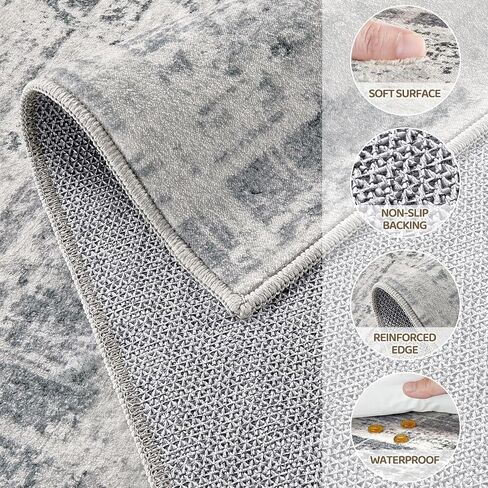 Area Rug for Living Room: 5x7 Washable Neutral Abstract Modern Soft Rugs Non Slip Indoor Floor Stain Resistant Carpet for Bedroom Dining Room Office Nursery - Blue Brown in Saudi Arabia