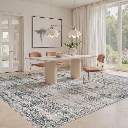 Area Rug for Living Room: 5x7 Washable Neutral Abstract Modern Soft Rugs Non Slip Indoor Floor Stain Resistant Carpet for Bedroom Dining Room Office Nursery - Blue Brown in Saudi Arabia