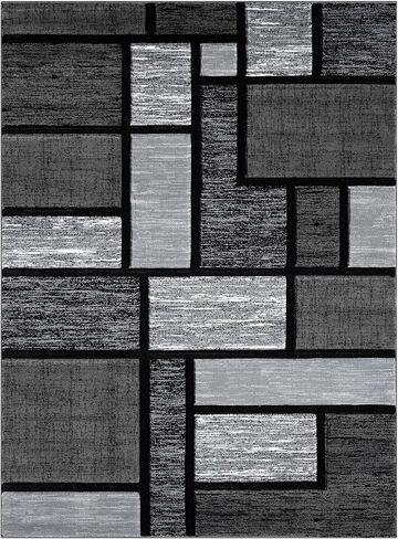 Area Rug Modern 5x7 Grey Black Geometry Squares Soft Hand Carved Contemporary Floor Carpet Fluffy Texture for Indoor Living Dining Room and Bedroom Area in Saudi Arabia
