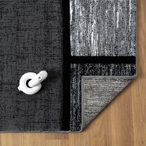 Area Rug Modern 5x7 Grey Black Geometry Squares Soft Hand Carved Contemporary Floor Carpet Fluffy Texture for Indoor Living Dining Room and Bedroom Area in Saudi Arabia