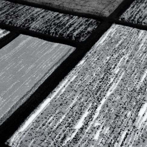 Area Rug Modern 5x7 Grey Black Geometry Squares Soft Hand Carved Contemporary Floor Carpet Fluffy Texture for Indoor Living Dining Room and Bedroom Area in Saudi Arabia