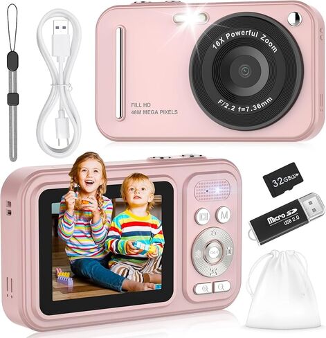 Digital Camera for Kids, WITYEAH 48MP FHD 1080P Point and Shoot Digital Cameras with 16X Zoom Anti-Shake, Compact Portable Cameras for Photography, for Boys Girls Teens Beginners,Khaki in Saudi Arabia