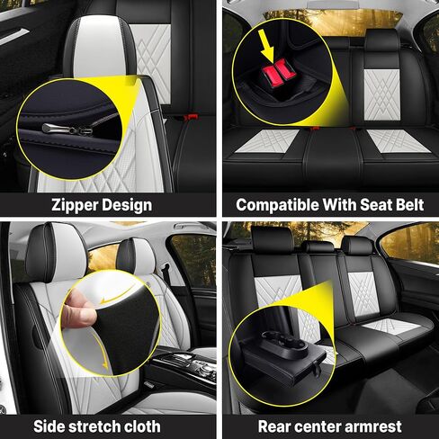 Seat Covers for Kia Sorento 2003-2025, Premium Leather Car Seat Protector, Waterproof, Airbag-Compatible & Durable Auto Interior Protection(5 Seats, Black&White, Standard) in Saudi Arabia