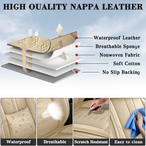 أغطية مقاعد السيارة مناسبة لسيارة Lexus is 250C 2010-2015، غطاء مقعد جلدي أمامي، وسائد مقعد سيارة متوافقة مع الوسادة الهوائية، أغطية مقاعد مقاومة للماء للسيارات (بيج) in Kuwait