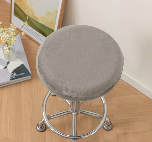 Stool-Covers-Round-Chair-Bar - -Silver-Fox-Velvet Cushion Kitchen-Chair Round-Ottoman-Cover (Cream White) in Saudi Arabia