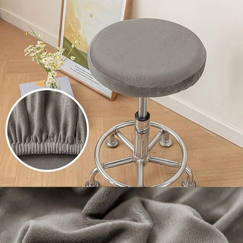 Stool-Covers-Round-Chair-Bar - -Silver-Fox-Velvet Cushion Kitchen-Chair Round-Ottoman-Cover (Cream White) in Saudi Arabia