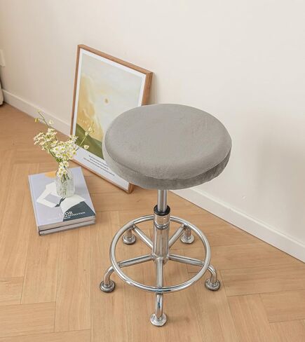 Stool-Covers-Round-Chair-Bar - -Silver-Fox-Velvet Cushion Kitchen-Chair Round-Ottoman-Cover (Cream White) in Saudi Arabia
