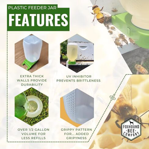 Foxhound Bee Company Front Entrance Honey Bee Feeder & Lid, 4 Pack | For Feeding Bees Water or Sugar Syrup, From The Front of The Hives, Beekeeping in Saudi Arabia