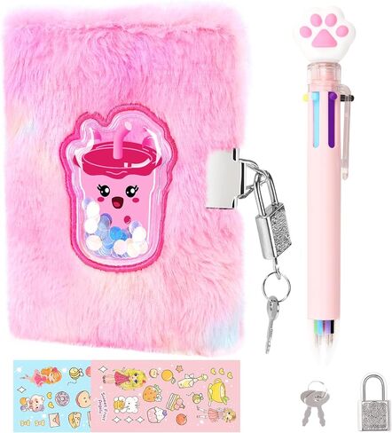 MINI Heart Diary for Girls with Lock and Keys, 4.7x6.1in Cute Plush Diary Secret Diary, Writing Journal Lined Pages Notebook Sequined Design Birthday Gift Set for Kids ages 6-8 in Saudi Arabia