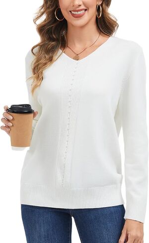 Womens Long Sleeve V Neck Sweaters 2025 Pullover Tops Trendy Dressy Casual Fall Fashion Clothes in Kuwait