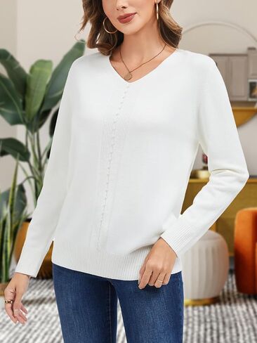 Womens Long Sleeve V Neck Sweaters 2025 Pullover Tops Trendy Dressy Casual Fall Fashion Clothes in Kuwait