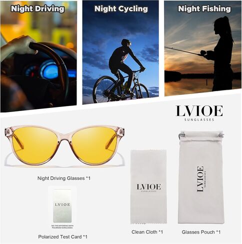 LVIOE Night Vision Glasses for Driving Women Men Yellow Glasses for Night Driving Anti Glare Polarized N8091 in Saudi Arabia