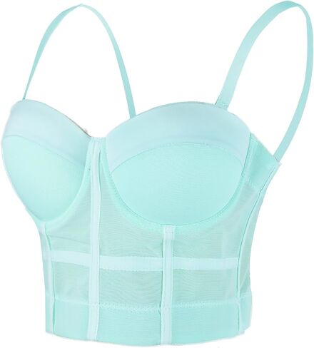 ELLACCI Women's Mesh Bustier Crop Top Push Up Corset Tops Bra Green in Saudi Arabia