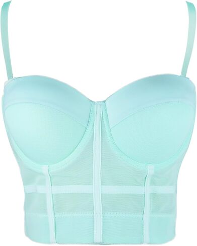 ELLACCI Women's Mesh Bustier Crop Top Push Up Corset Tops Bra Green in Saudi Arabia