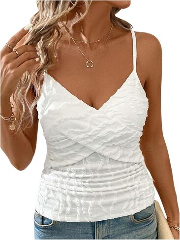 SOLY HUX Women's Wrap V Neck Camisole Top Ruched Spaghetti Strap Going Out Tops in Saudi Arabia
