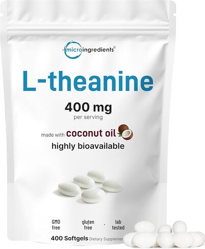 Micro Ingredients L-Theanine 400mg, 400 Softgels | Highly Bioavailable with Coconut Oil | Extra Strength Theanine Amino Acid | Calm & Relaxation Support + Focus Supplement | Non-GMO, Gluten Free in Saudi Arabia