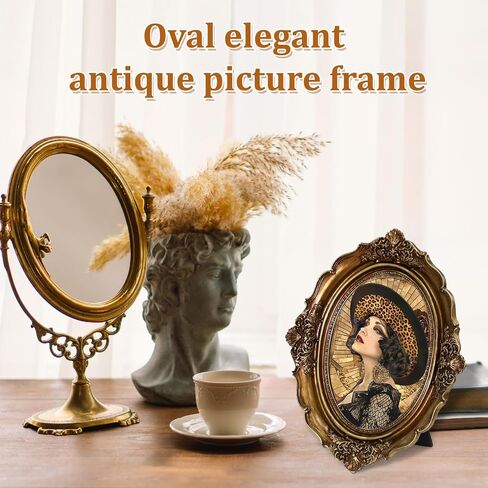 Vintage Picture Frame 5 x 7 Inch Oval Antique Bronze Gold Photo Frames with Glass Front, Bronze Gold Tabletop Display for Tabletop and Wall Hanging, Art Deco, Photo Gallery, Home Decor, Displays in Saudi Arabia