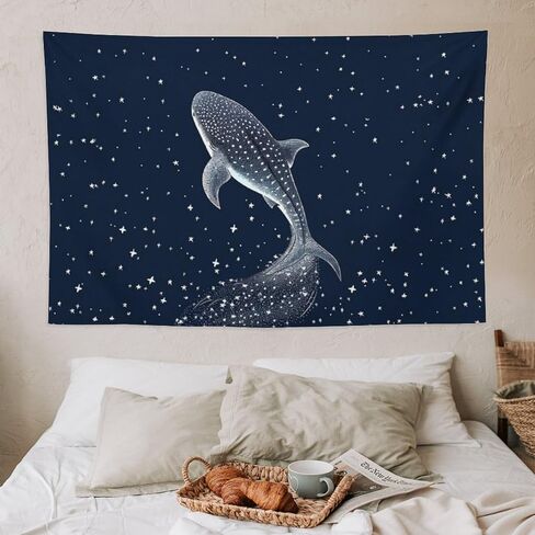 الحوت القرش نسيج الجدار شنقا نسيج Trippy الفن الجمالي طباعة جدارية بطانية لغرفة المعيشة، غرفة نوم، ديكور المنزل نسيج مضحك - 40 "× 60" in Kuwait
