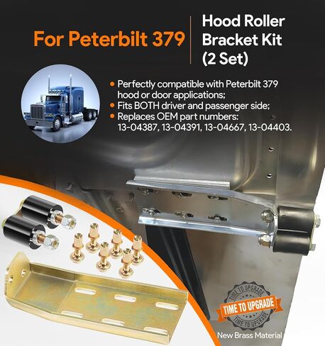 عبوتان 13-04387 لـ Peterbilt 379 طقم دعامة الأسطوانة العلوية مع بكرات واستبدال الأجهزة 13-04391 13-04667 13-04403، يناسب غطاء الشاحنة أو الباب، الفولاذ المجلفن، جانب السائق أو الراكب in Kuwait